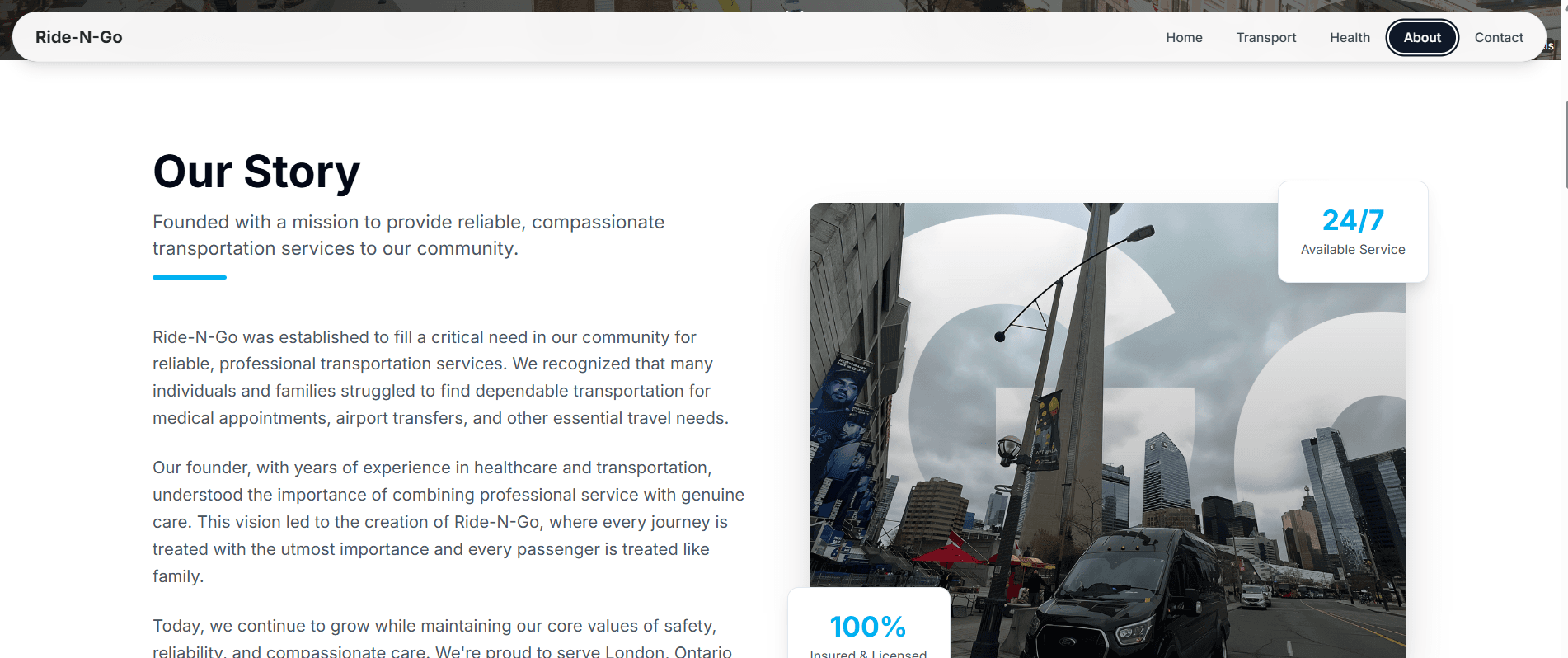 Ride-N-Go website about page