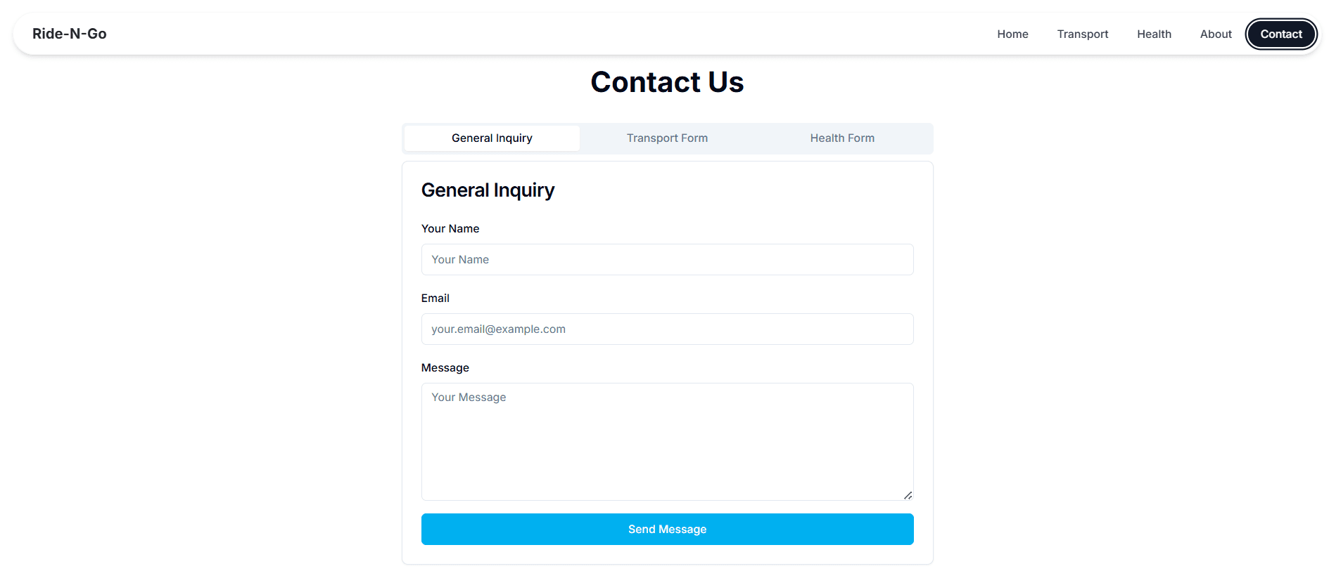 Ride-N-Go website contact page